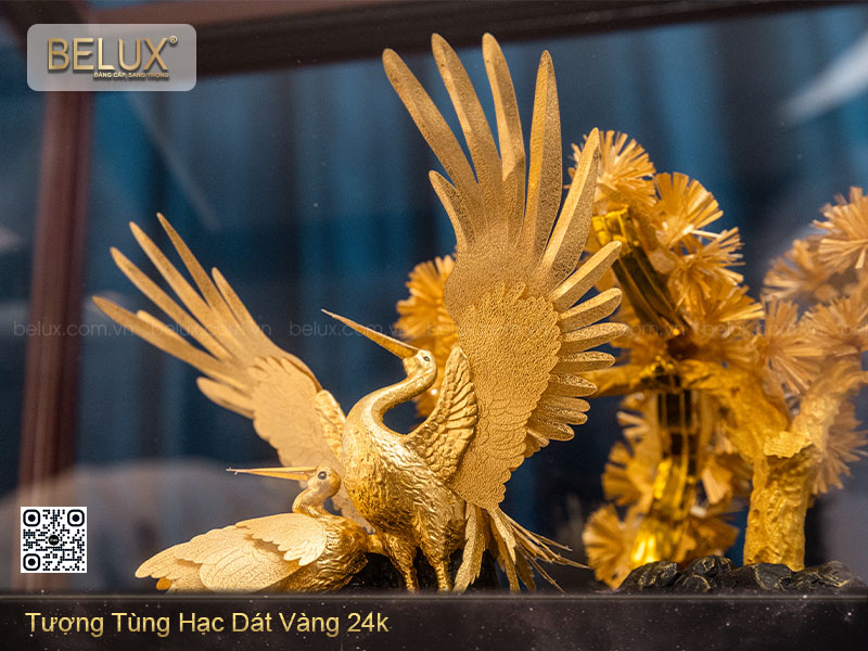 Tượng Tùng Hạc Dát Vàng 24k Cao 36cm Mẫu 2